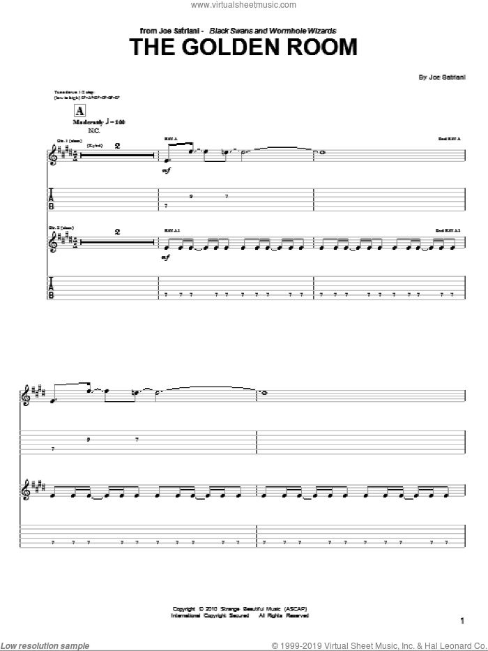The Golden Room sheet music for guitar (tablature) by Joe Satriani, intermediate skill level