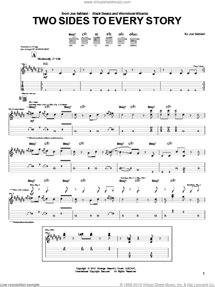 Two Sides To Every Story sheet music for guitar (tablature) by Joe Satriani, intermediate skill level