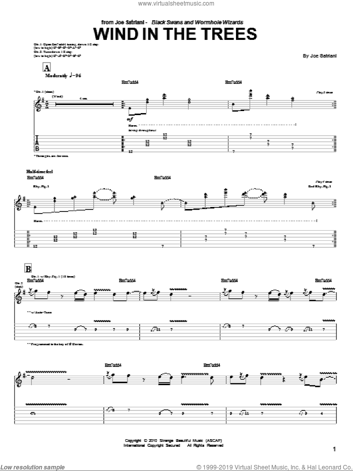 Wind In The Trees sheet music for guitar (tablature) by Joe Satriani, intermediate skill level