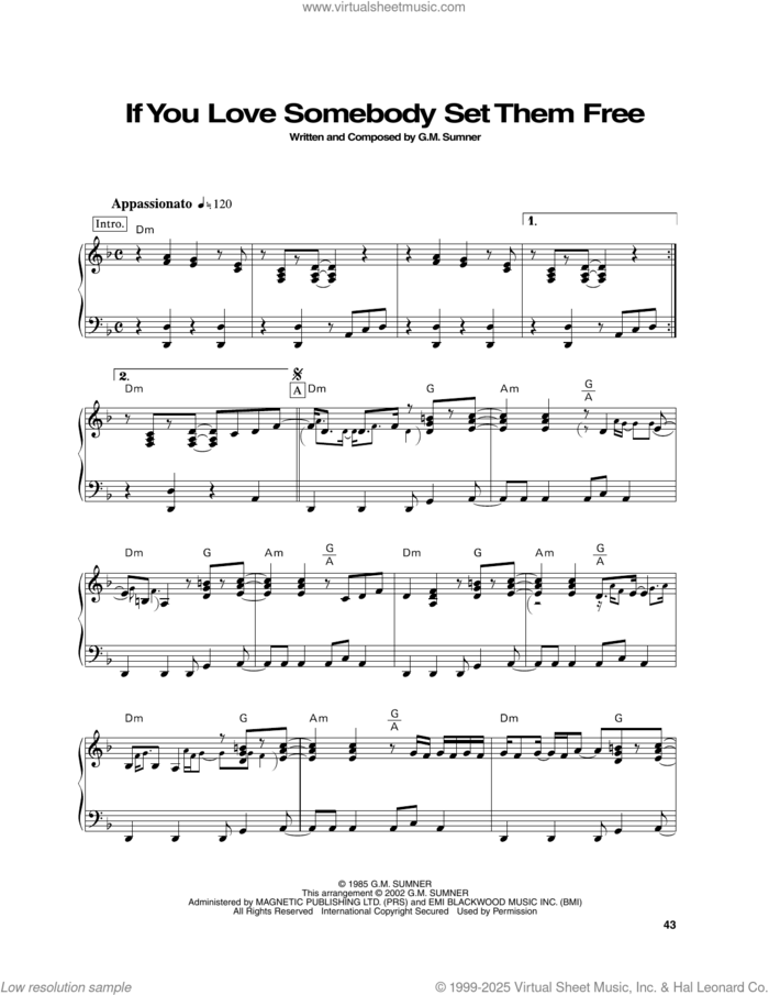 If You Love Somebody Set Them Free sheet music for piano solo by Sting, intermediate skill level