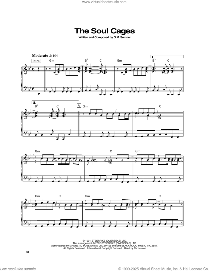 The Soul Cages sheet music for piano solo by Sting, intermediate skill level