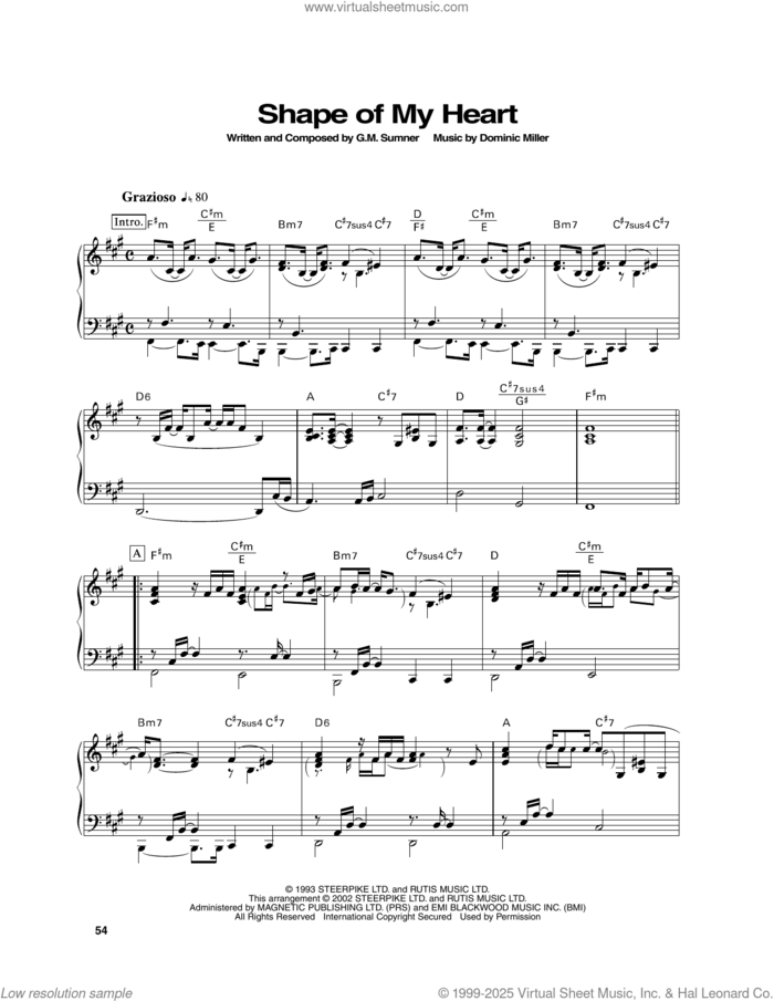 Shape Of My Heart sheet music for piano solo by Sting and Dominic Miller, intermediate skill level