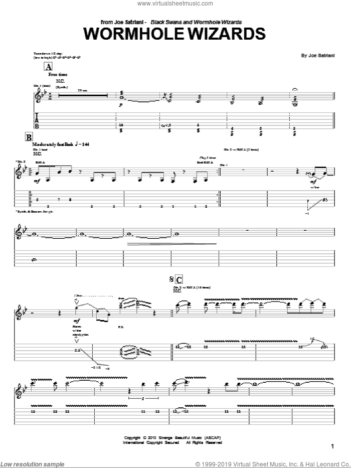 Wormhole Wizards sheet music for guitar (tablature) by Joe Satriani, intermediate skill level