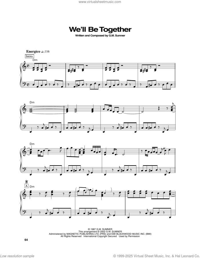 We'll Be Together sheet music for piano solo by Sting, intermediate skill level