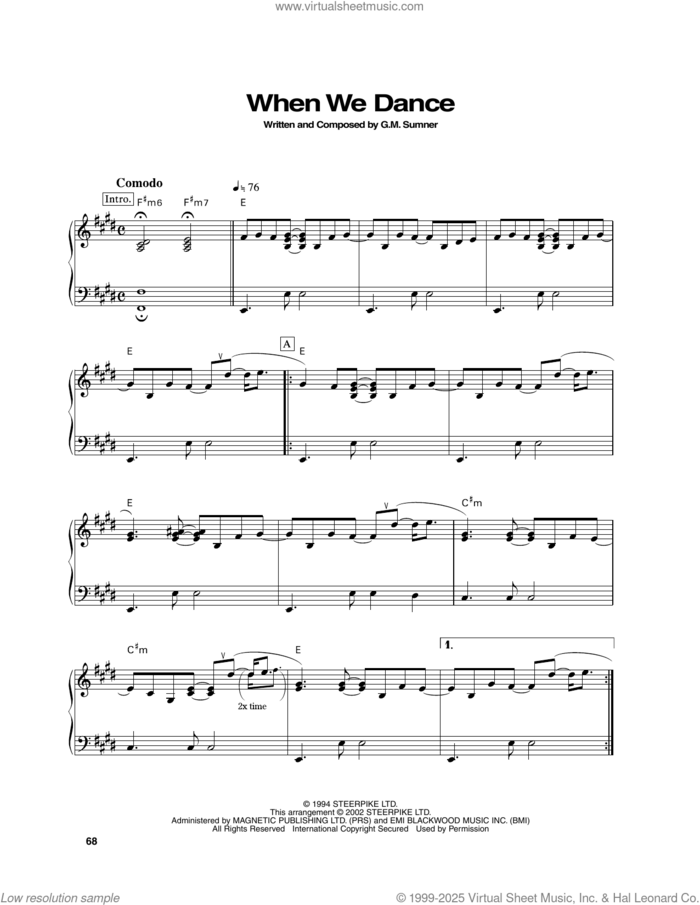 When We Dance sheet music for piano solo by Sting, classical score, intermediate skill level