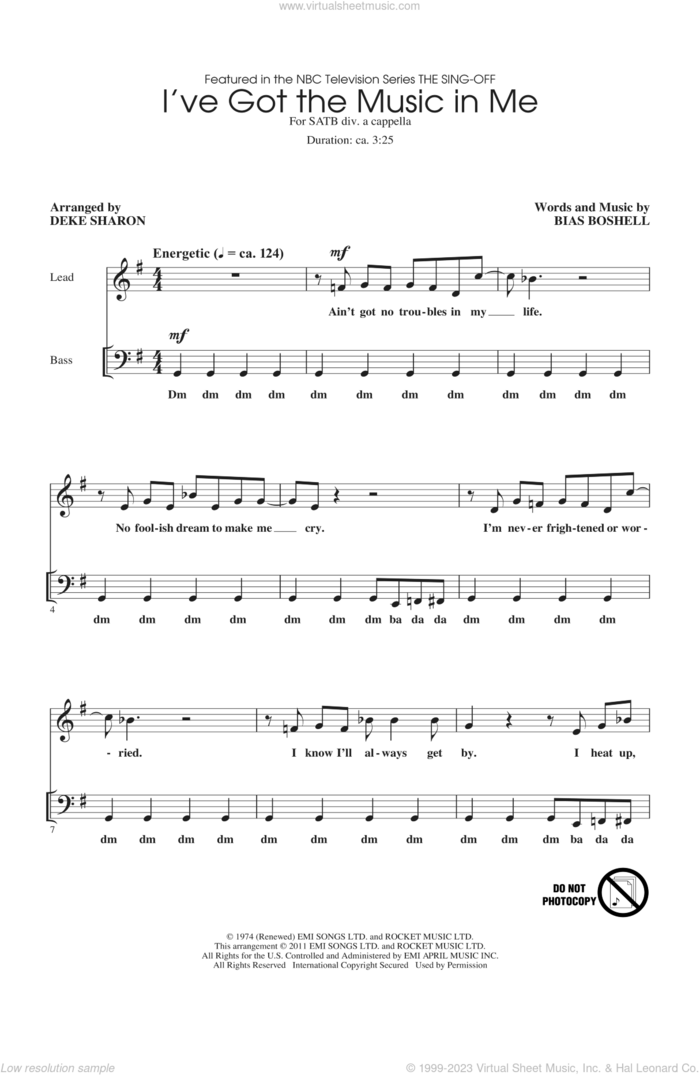 I've Got The Music In Me sheet music for choir (SATB: soprano, alto, tenor, bass) by Deke Sharon and Bias Boshell, intermediate skill level