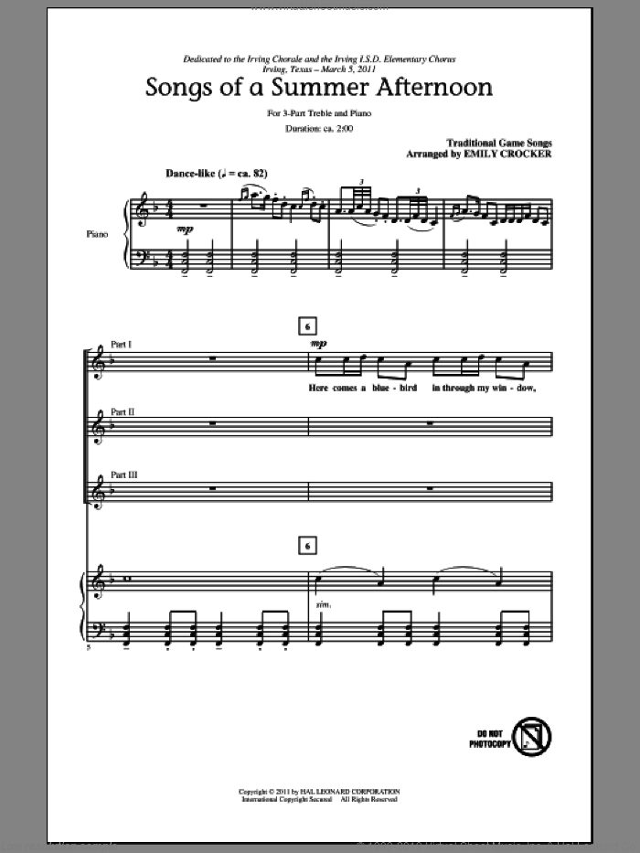 Songs Of A Summer Afternoon sheet music for choir (3-Part Treble) by Emily Crocker and Miscellaneous, intermediate skill level