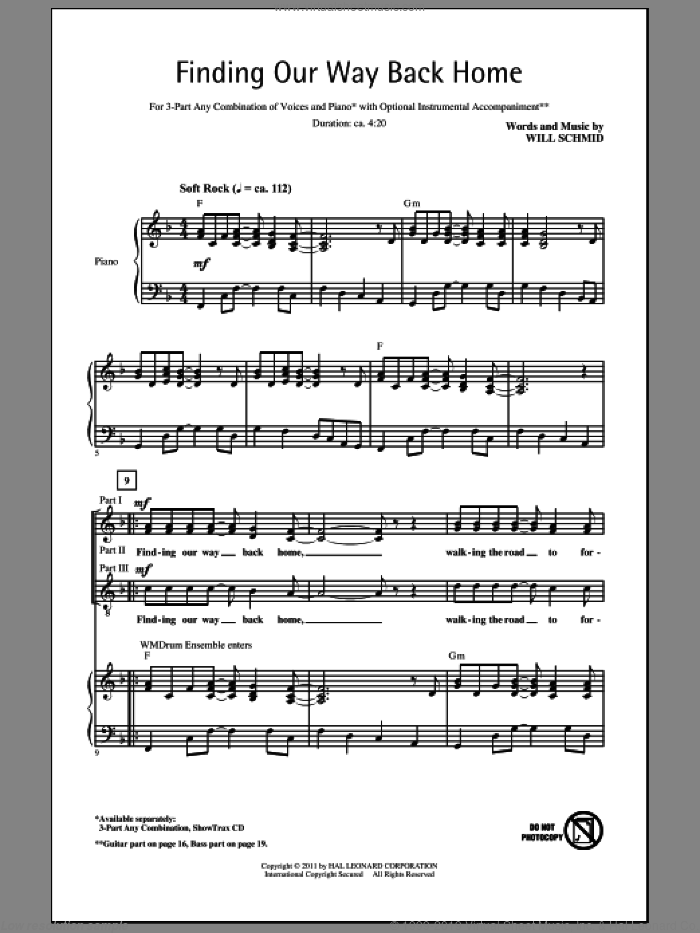 Finding Our Way Back Home sheet music for choir (3-Part Mixed) by Will Schmid, intermediate skill level