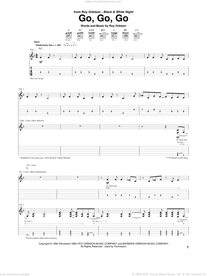 Go, Go, Go sheet music for guitar (tablature) by Roy Orbison, intermediate skill level