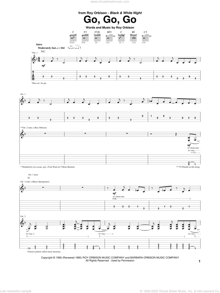 Go, Go, Go sheet music for guitar (tablature) by Roy Orbison, intermediate skill level