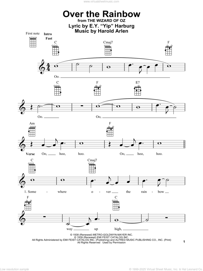 Over The Rainbow (from The Daily Ukulele) sheet music for ukulele by Judy Garland, E.Y. Harburg, Glee Cast and Harold Arlen, intermediate skill level