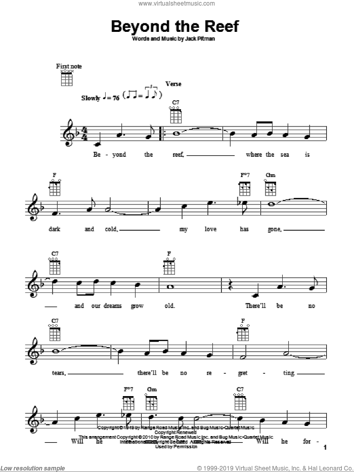Beyond The Reef sheet music for ukulele by Jack Pitman, intermediate skill level