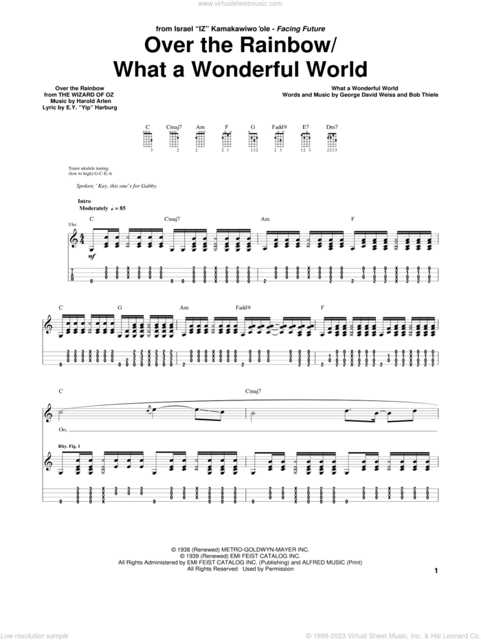 Over The Rainbow / What A Wonderful World sheet music for ukulele (tablature) by Harold Arlen, Judy Garland and E.Y. Harburg, intermediate skill level