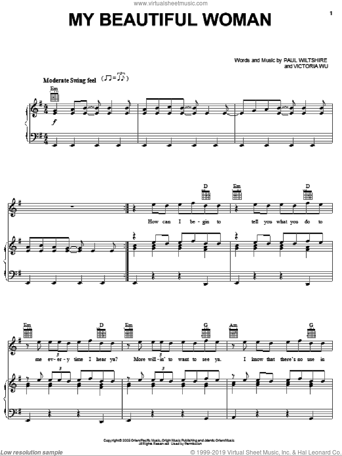 My Beautiful Woman sheet music for voice, piano or guitar by Backstreet Boys, Paul Wiltshire and Victoria Wu, intermediate skill level