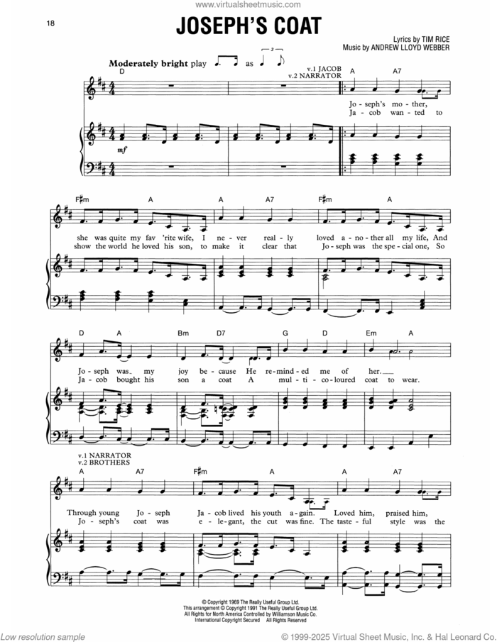 Joseph's Coat (from Joseph And The Amazing Technicolor Dreamcoat) sheet music for voice and piano by Andrew Lloyd Webber and Tim Rice, intermediate skill level