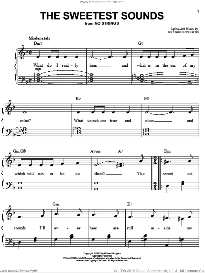 The Sweetest Sounds sheet music for piano solo by Richard Rodgers and Cinderella (Musical), easy skill level