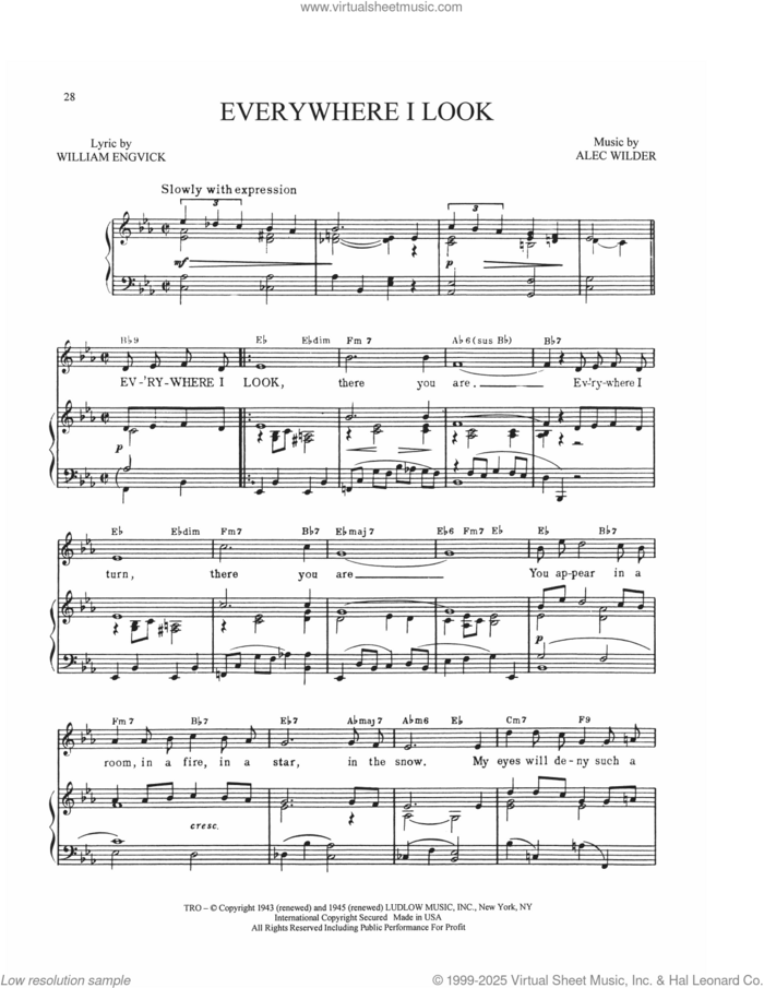 Everywhere I Look sheet music for voice, piano or guitar by Alec Wilder and William Engvick, intermediate skill level