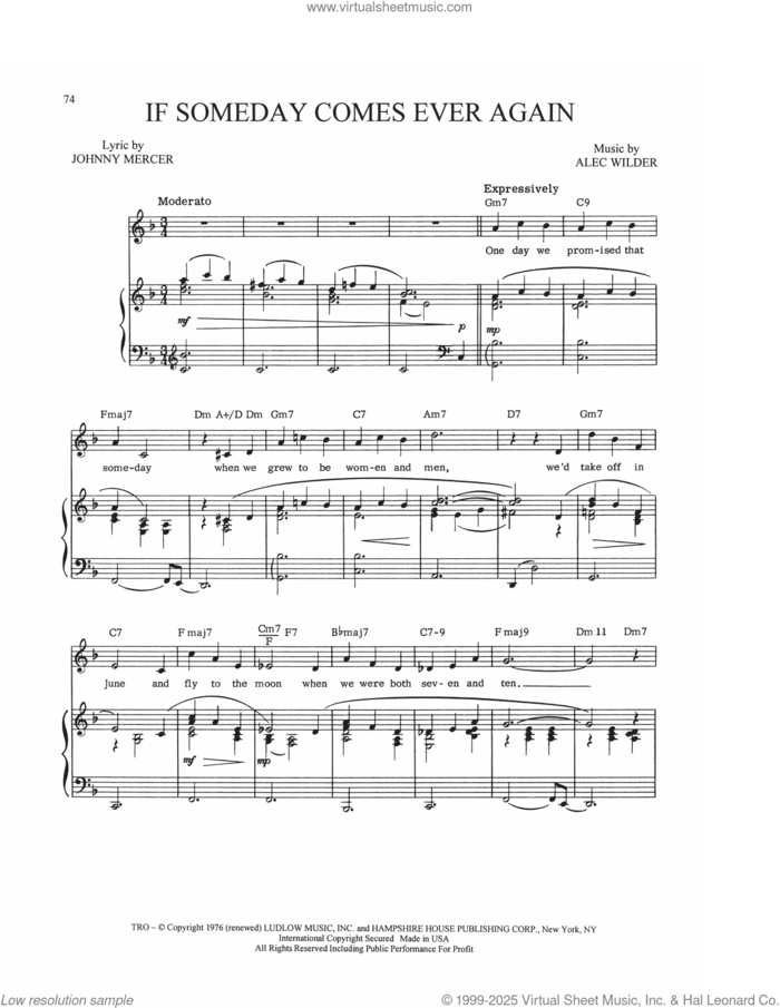 If Someday Comes Ever Again sheet music for voice, piano or guitar by Alec Wilder, William Engvick and Johnny Mercer, intermediate skill level