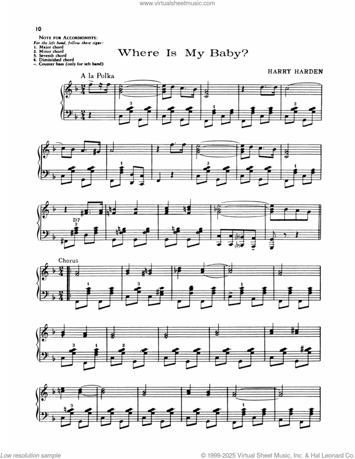Where Is My Baby? sheet music for piano solo by Lawrence Welk and Harry Harden, intermediate skill level