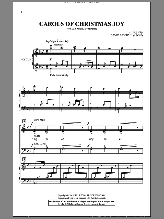 Carols Of Christmas Joy sheet music for choir (SAB: soprano, alto, bass) by David Lantz and Miscellaneous, intermediate skill level
