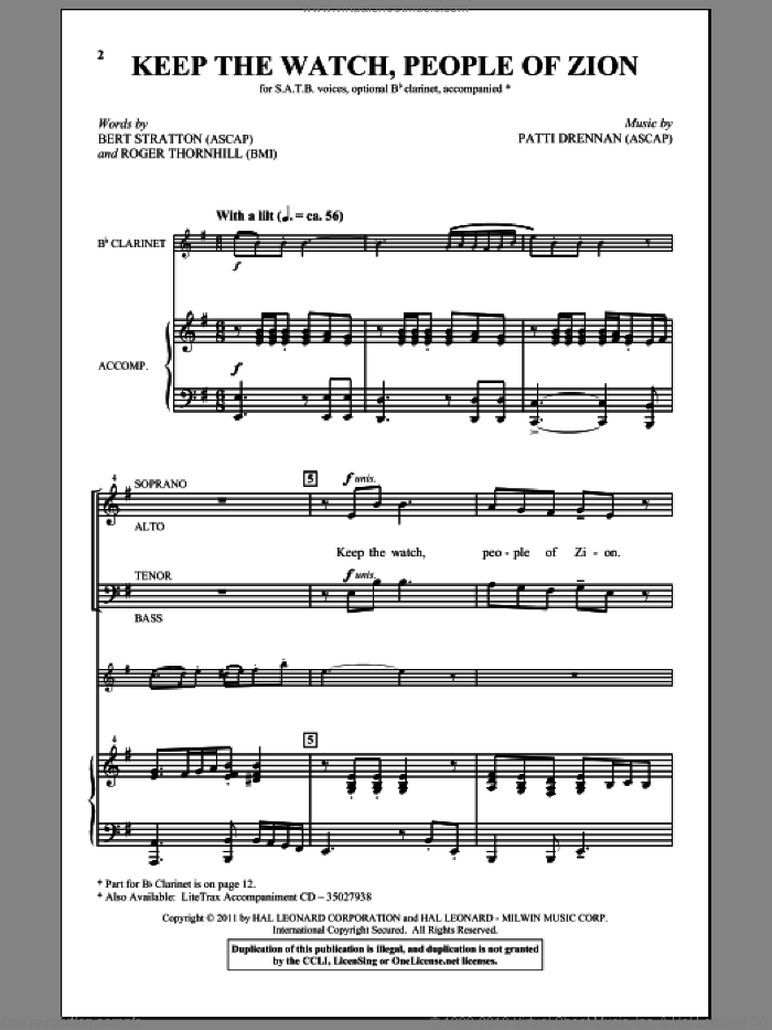Keep The Watch, People Of Zion sheet music for choir (SATB: soprano, alto, tenor, bass) by Patti Drennan, Bert Stratton and Roger Thornhill, intermediate skill level