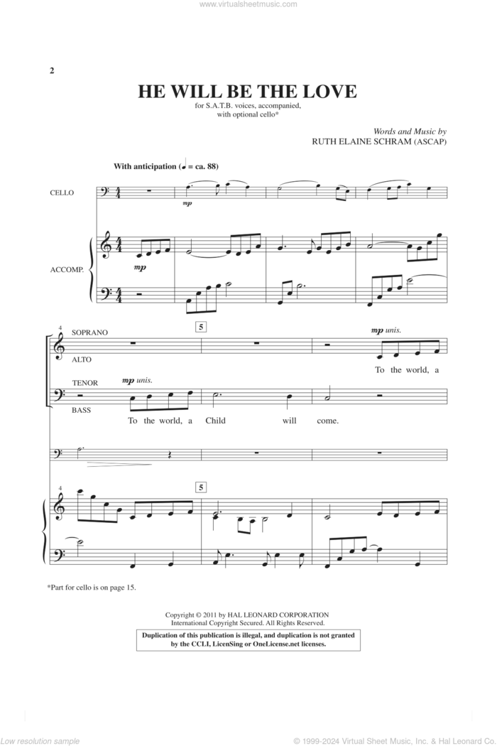 He Will Be The Love sheet music for choir (SATB: soprano, alto, tenor, bass) by Ruth Elaine Schram, intermediate skill level