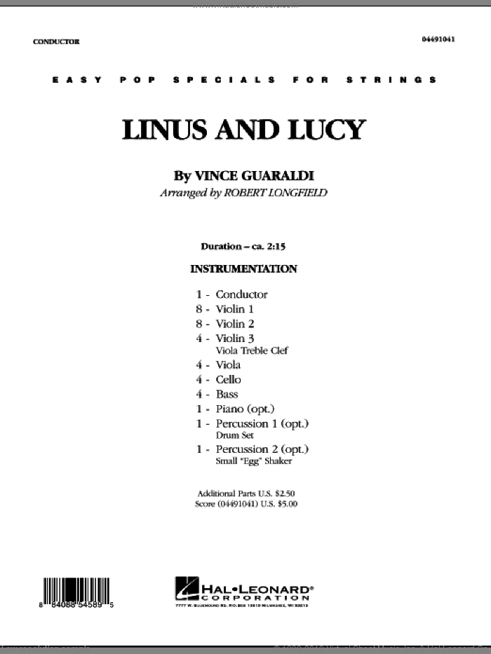 Linus And Lucy (COMPLETE) sheet music for orchestra by Vince Guaraldi and Robert Longfield, intermediate skill level