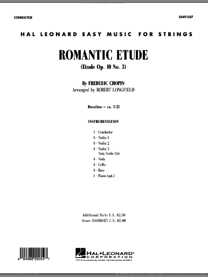 Romantic Etude (Op. 10, No. 3) (COMPLETE) sheet music for orchestra by Frederic Chopin and Robert Longfield, classical score, intermediate skill level