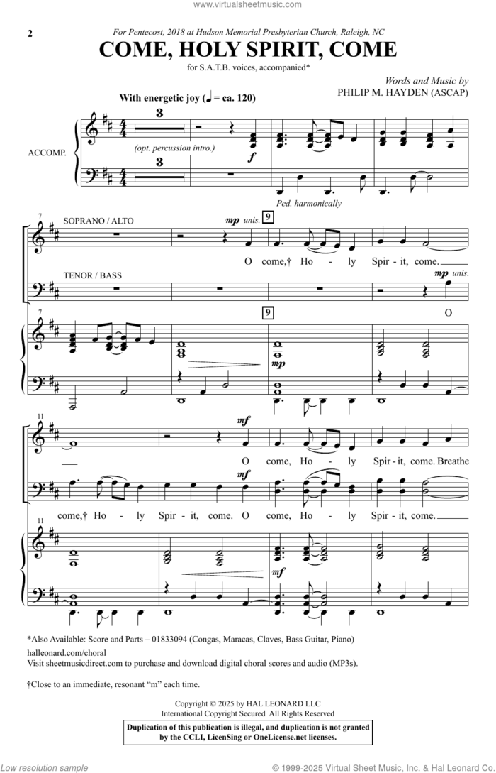 Come, Holy Spirit, Come sheet music for choir (SATB: soprano, alto, tenor, bass) by Philip M. Hayden, intermediate skill level