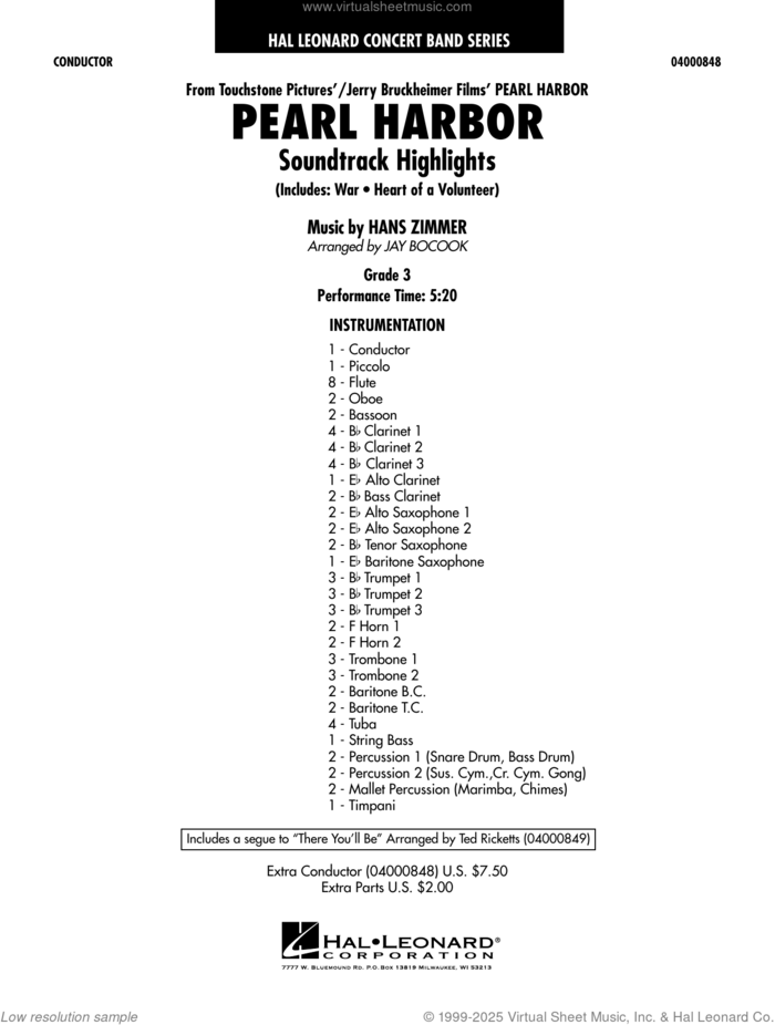 Pearl Harbor Soundtrack Highlights (arr. Jay Bocook) (COMPLETE) sheet music for concert band by Hans Zimmer and Jay Bocook, intermediate skill level