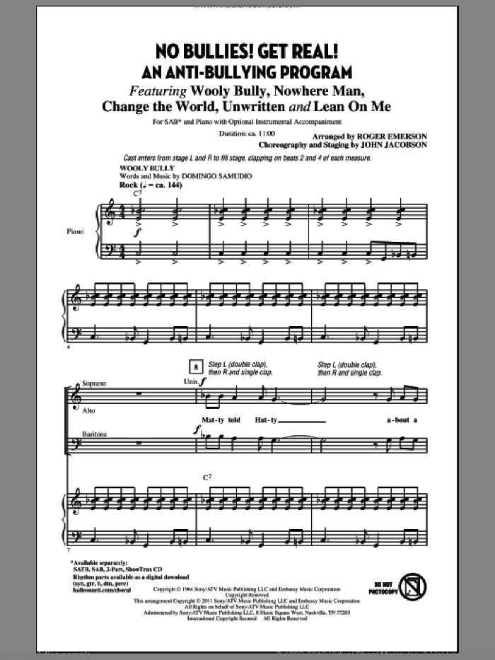 No Bullies! Get Real! sheet music for choir (SAB: soprano, alto, bass) by Roger Emerson and John Jacobson, intermediate skill level
