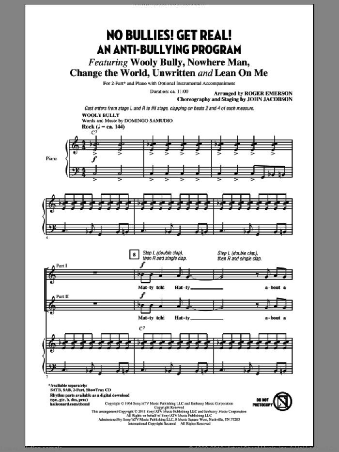 No Bullies! Get Real! sheet music for choir (2-Part) by Roger Emerson and John Jacobson, intermediate duet