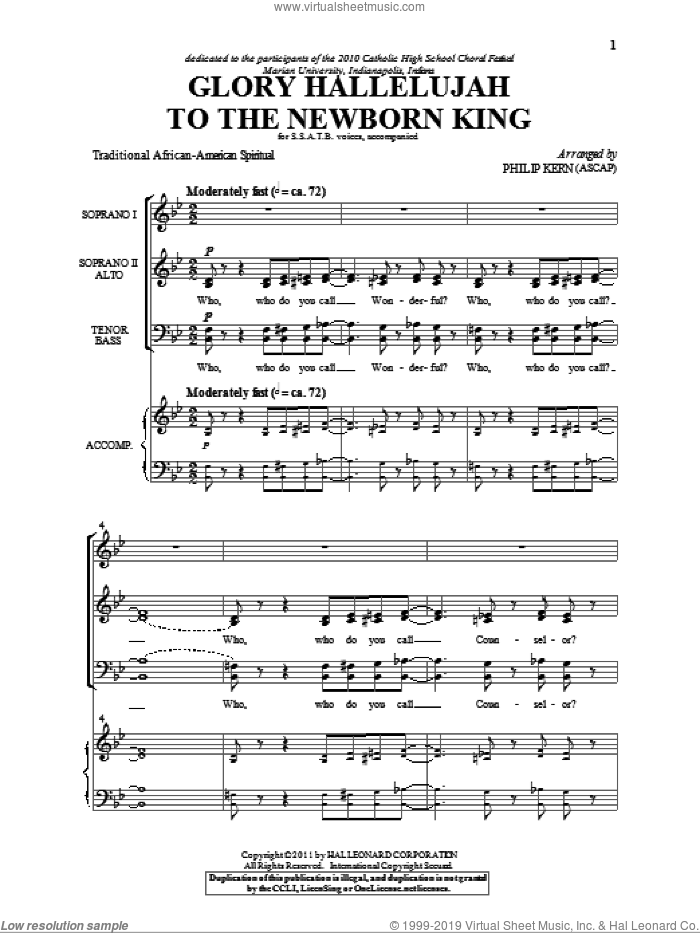 Glory Hallelujah To The Newborn King sheet music for choir (SATB: soprano, alto, tenor, bass) by Philip Kern and Miscellaneous, intermediate skill level