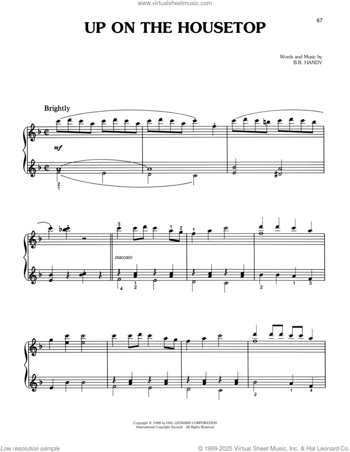 Up On The Housetop sheet music for piano solo by Benjamin Hanby, intermediate skill level