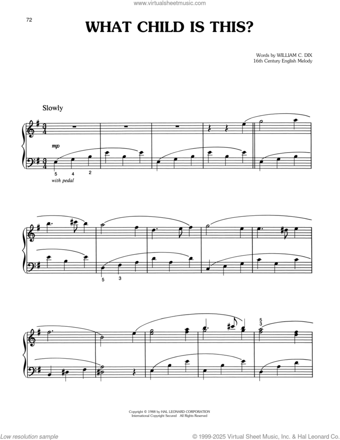 What Child Is This? sheet music for piano solo by William Chatterton Dix and Miscellaneous, intermediate skill level