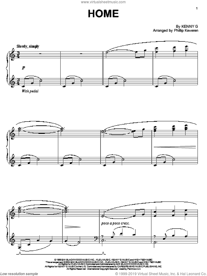 Home (arr. Phillip Keveren) sheet music for piano solo by Kenny G and Phillip Keveren, intermediate skill level