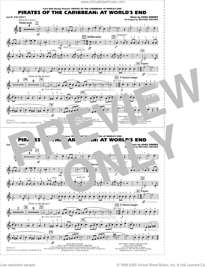 Pirates of the Caribbean: At World's End (arr. Brown) sheet music for marching band (2nd Bb trumpet) by Hans Zimmer and Michael Brown, intermediate skill level