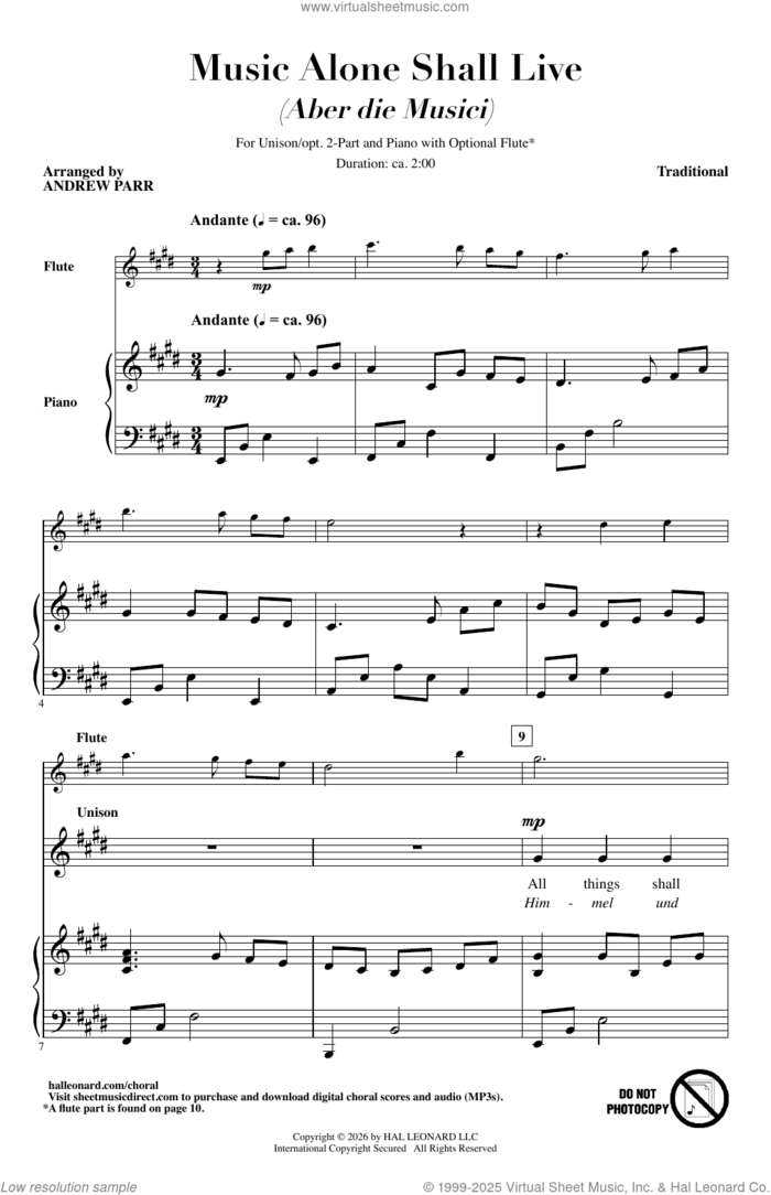 Music Alone Shall Live (Aber Die Musici) sheet music for choir by Andrew Parr and Miscellaneous, intermediate skill level