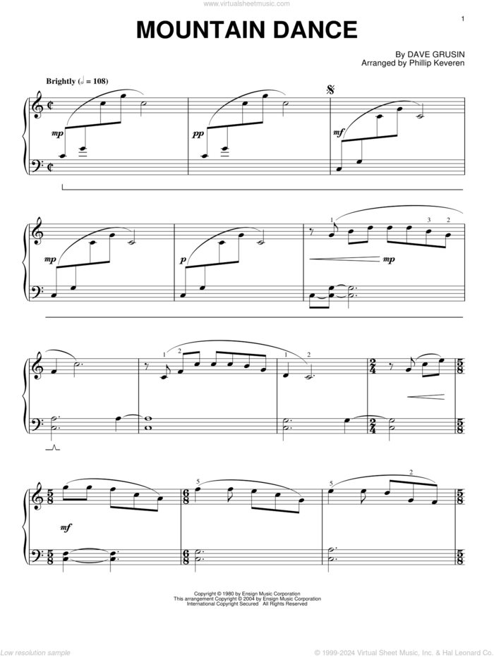 Mountain Dance (arr. Phillip Keveren) sheet music for piano solo by Dave Grusin and Phillip Keveren, intermediate skill level