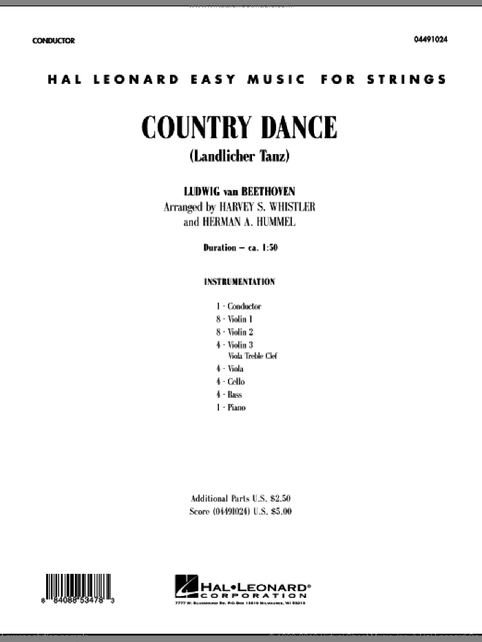 Country Dance (Landlicher Tanz) (COMPLETE) sheet music for orchestra by Ludwig van Beethoven, Robert Schumann, Harvey Whistler and Herman Hummel, classical score, intermediate skill level