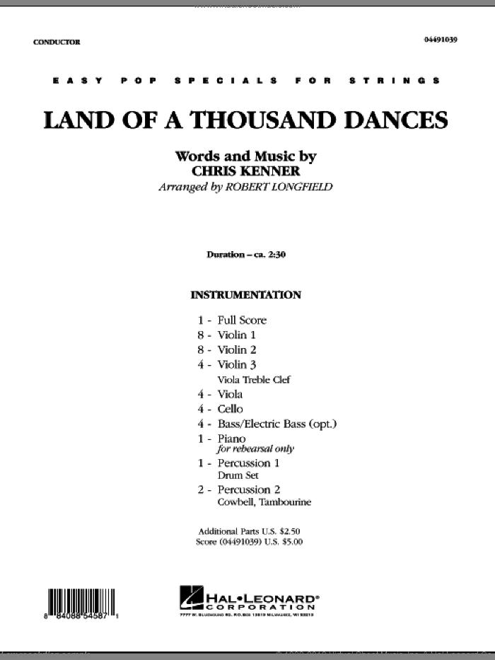 Land Of A Thousand Dances (COMPLETE) sheet music for orchestra by Robert Longfield, Chris Kenner and Wilson Pickett, intermediate skill level