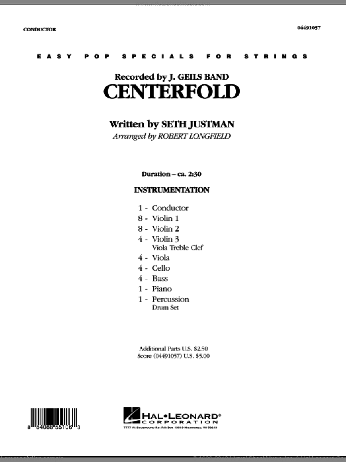 Centerfold (COMPLETE) sheet music for orchestra by Robert Longfield, Seth Justman and J. Geils Band, intermediate skill level