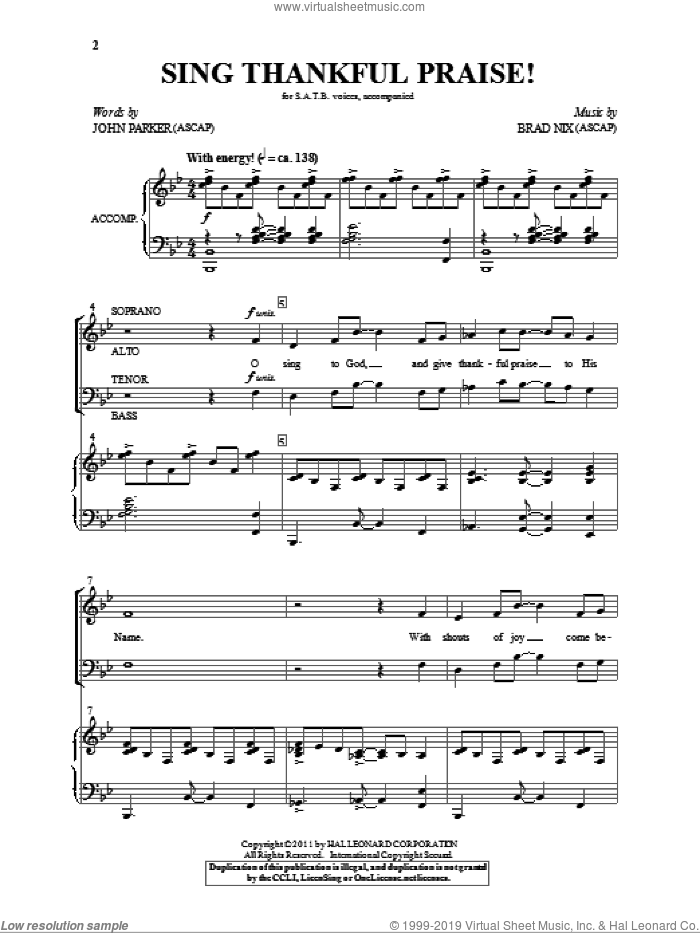 Sing Thankful Praise! sheet music for choir (SATB: soprano, alto, tenor, bass) by Brad Nix and John Parker, intermediate skill level