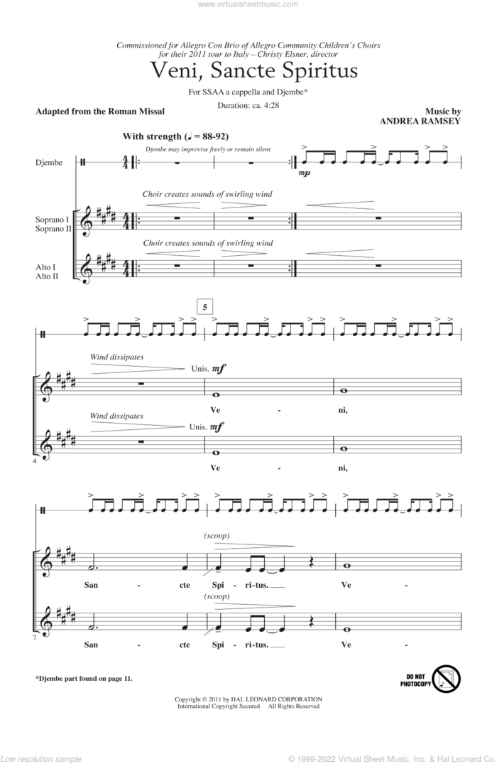 Veni Sancte Spiritus sheet music for choir (SSA: soprano, alto) by Andrea Ramsey and Roman Missal, intermediate skill level