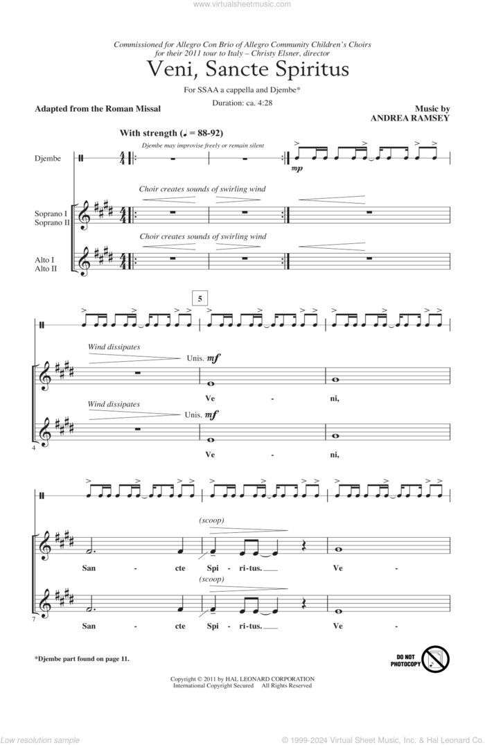 Veni Sancte Spiritus sheet music for choir (SSA: soprano, alto) by Andrea Ramsey and Roman Missal, intermediate skill level