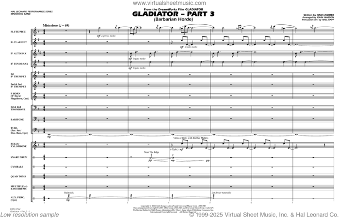 Gladiator (arr. Will Rapp and John Wasson) Part 3 (COMPLETE) sheet music for marching band by Will Rapp, Hans Zimmer and John Wasson, intermediate skill level
