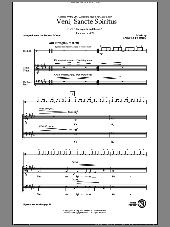 Veni Sancte Spiritus sheet music for choir (TTBB: tenor, bass) by Andrea Ramsey and Roman Missal, intermediate skill level