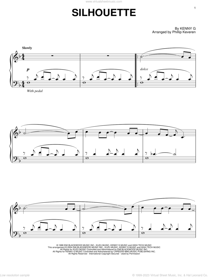 Silhouette (arr. Phillip Keveren) sheet music for piano solo by Kenny G and Phillip Keveren, intermediate skill level