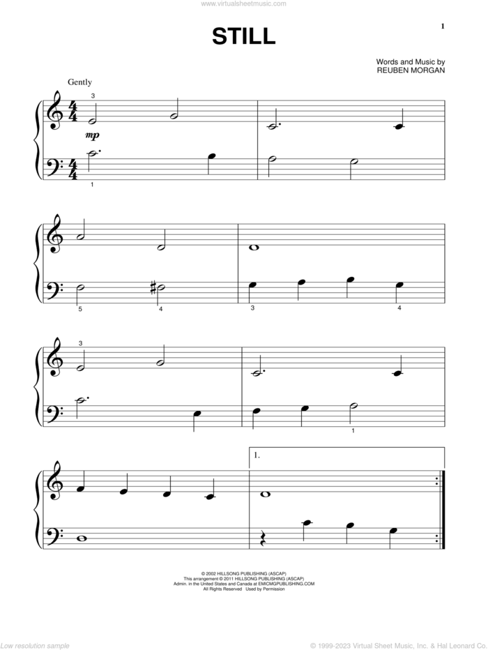 Still sheet music for piano solo by Hillsong Worship, Hillsong and Reuben Morgan, beginner skill level