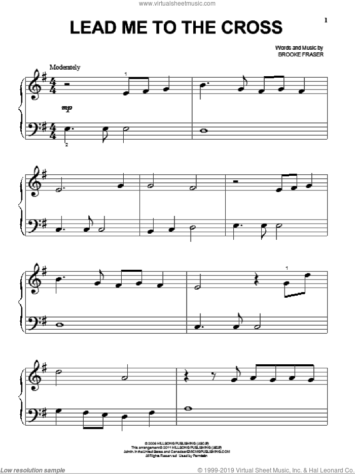 Lead Me To The Cross, (beginner) sheet music for piano solo by Hillsong United and Brooke Fraser, beginner skill level